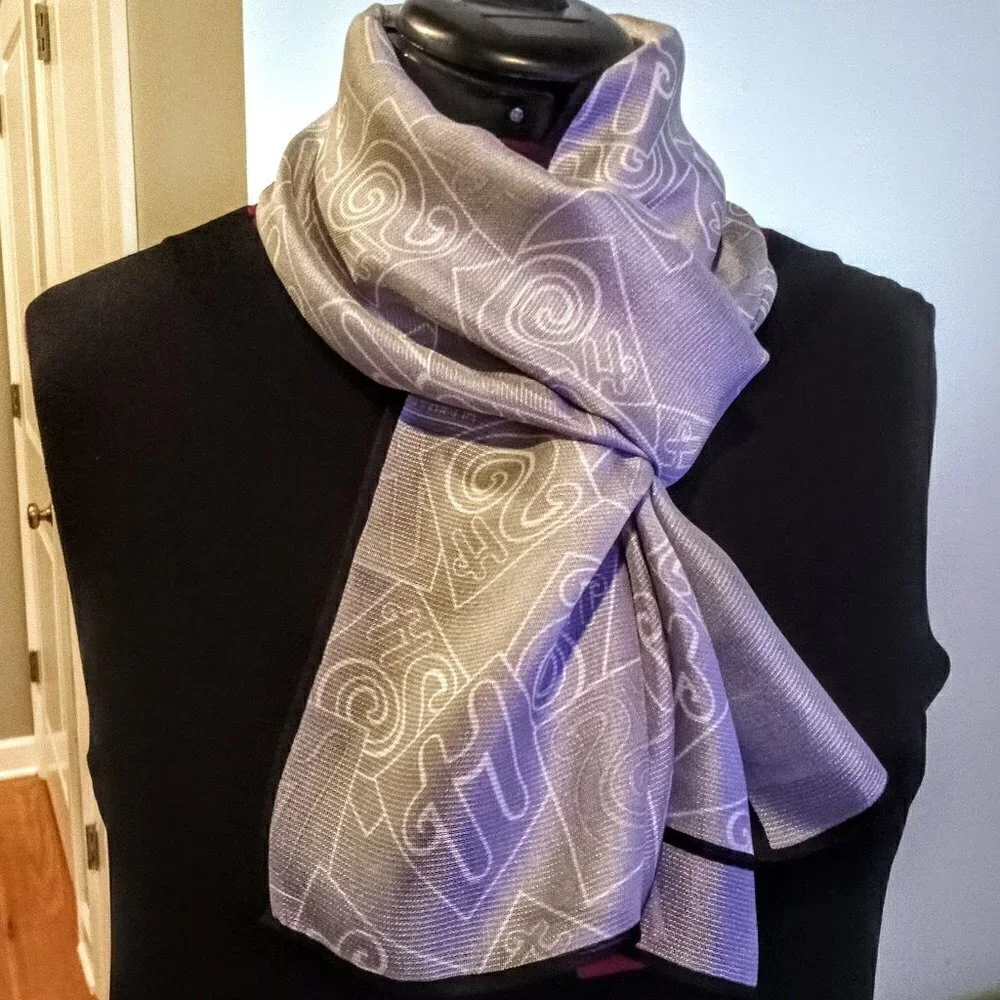 Story in Shanghai Grey Signature Oblong Silk Scarf